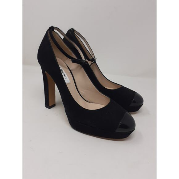 LK Bennett London Womens Shoes Size 7 Black Suede Cap Toe Ankle Strap Heels - Picture 2 of 14